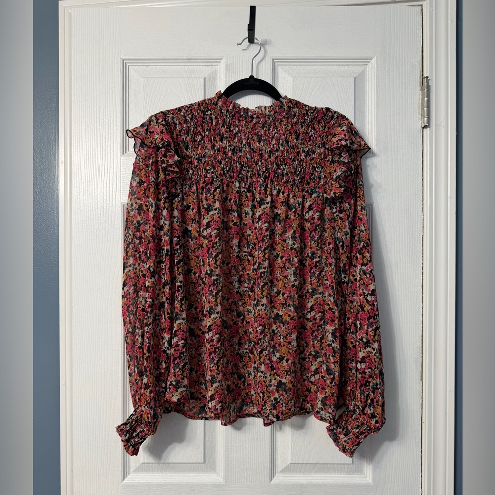 Ophelia Roe floral long sleeve blouse with high neckline size large